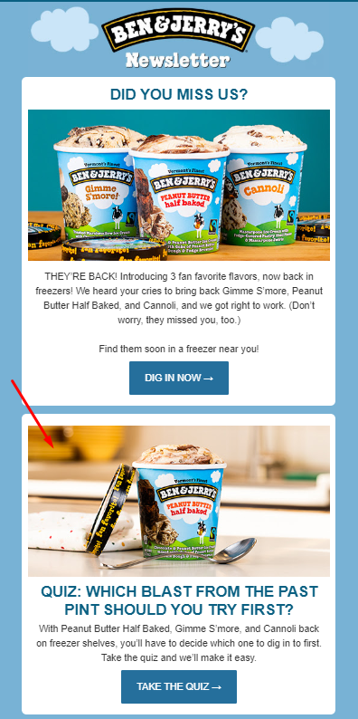 ben&jerrys newsletter with quiz