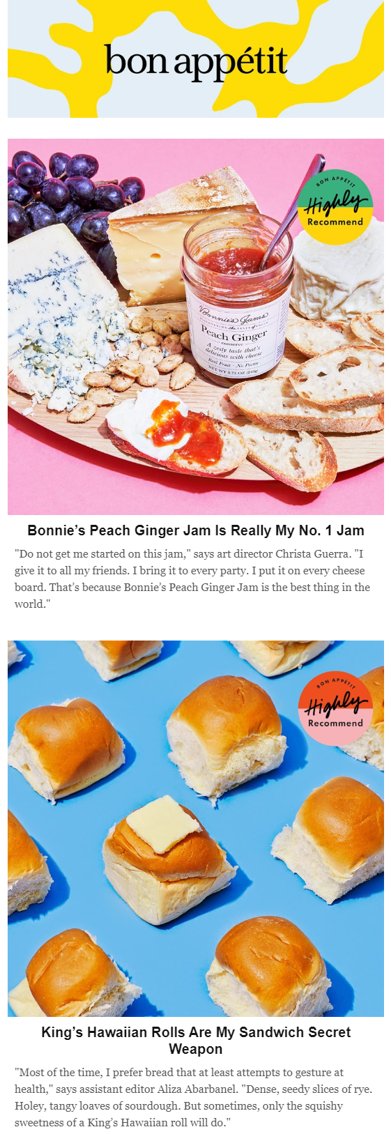 bon appetit email idea from editors