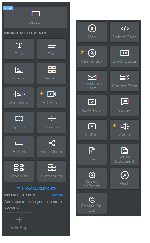 Weebly website editor elements