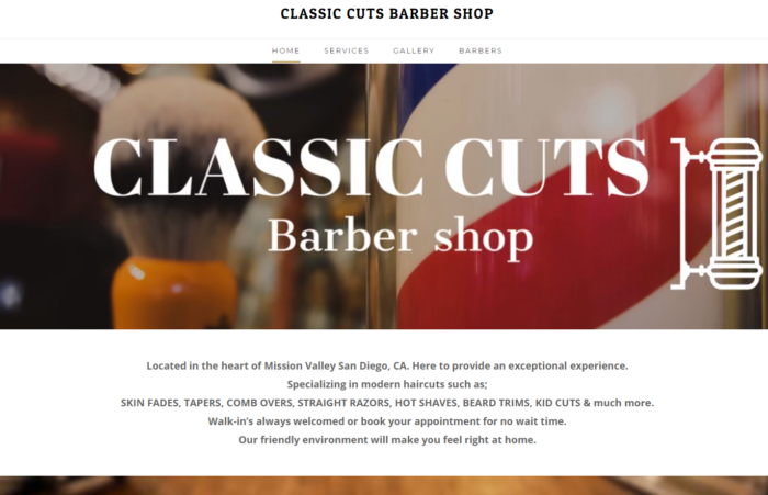 Classic Cuts Barber Shop Weebly website builder example