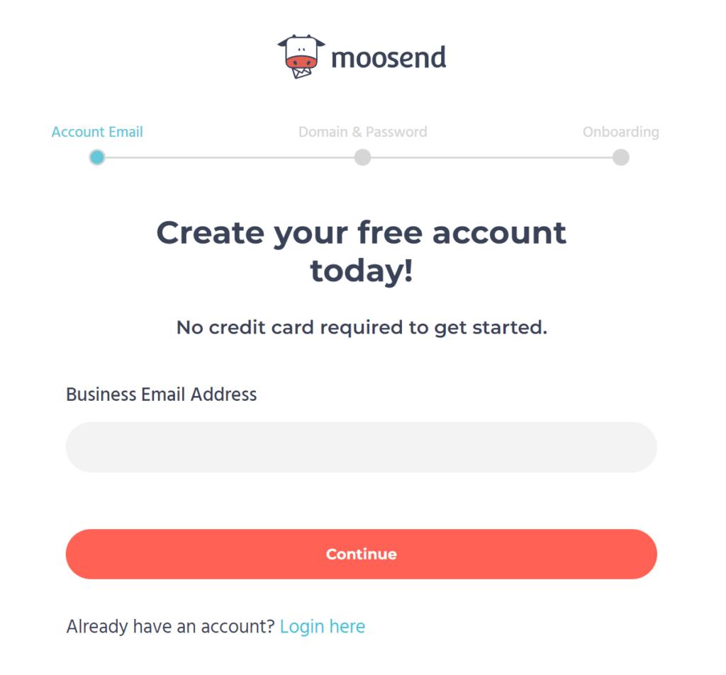 Moosend register your business email