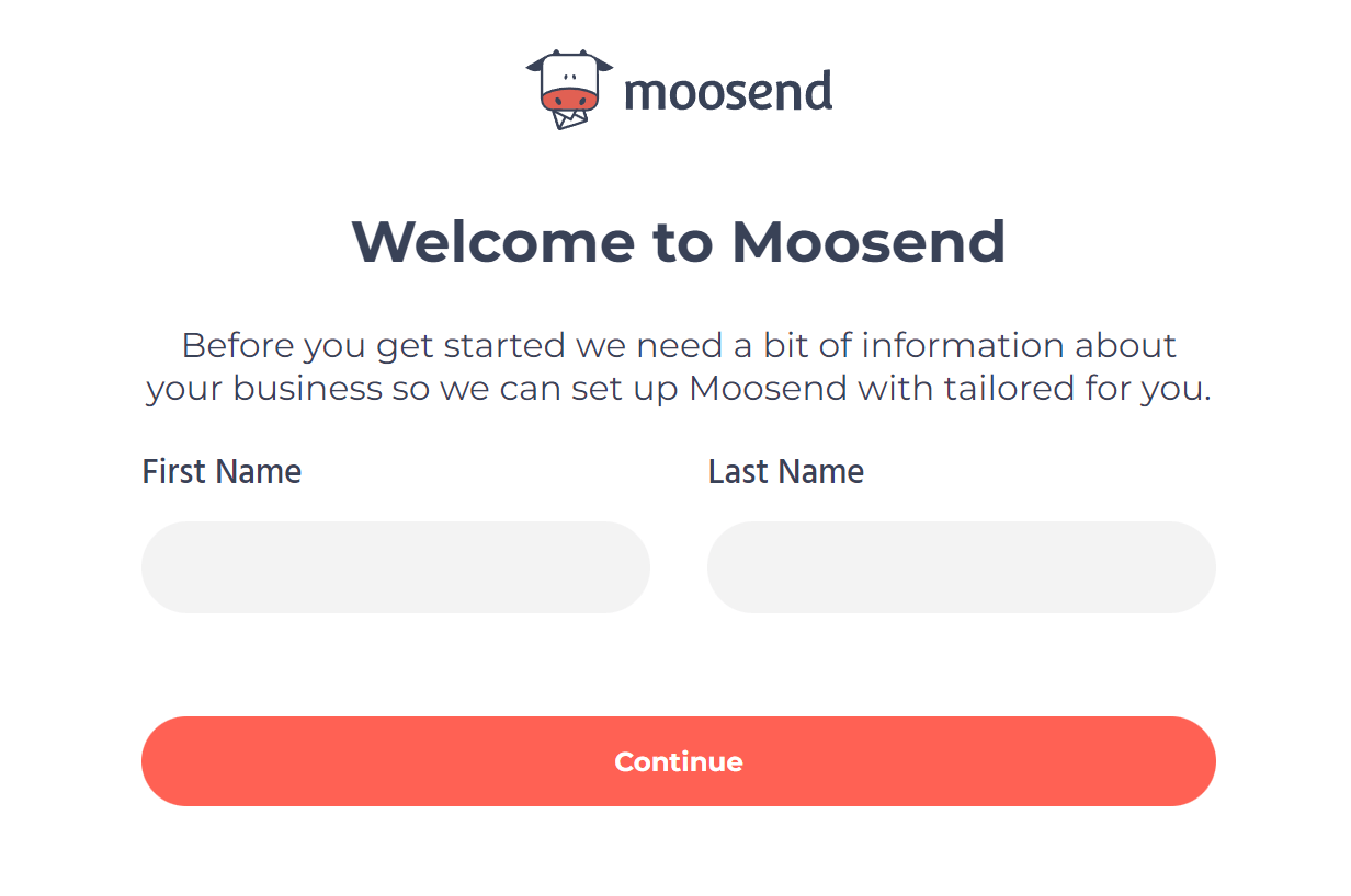 Moosend welcome page