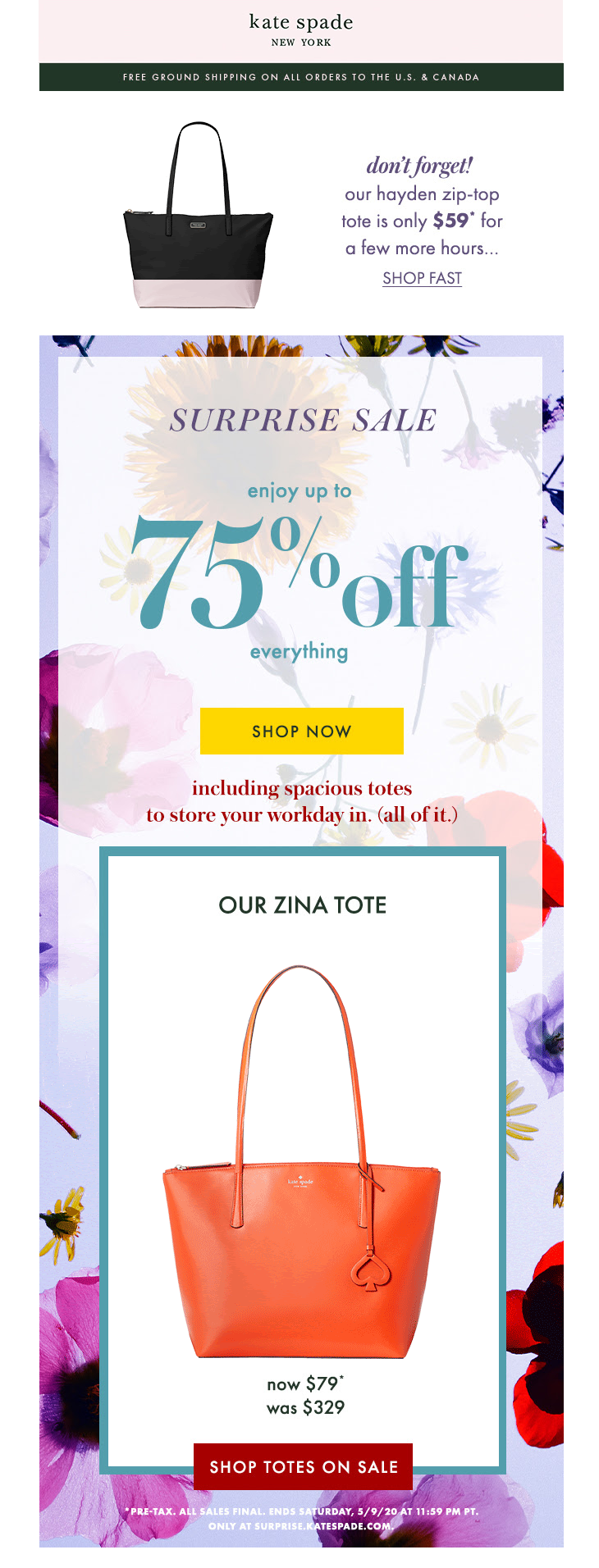 kate spade uses images as background in newsletter