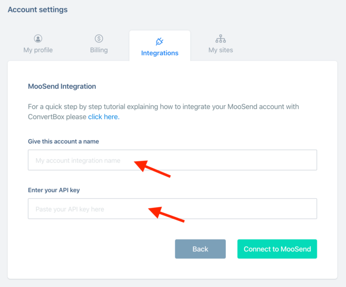 convertbox moosend integration settings