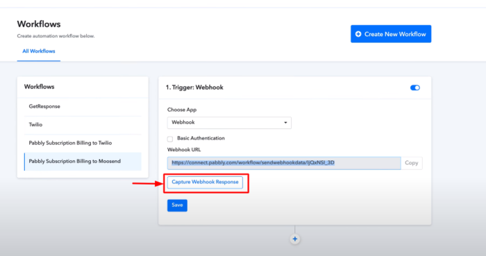 pabbly subscriptions capture webhook response
