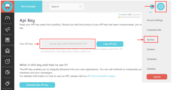 moosend account API key