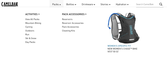 camelback ecommerce homepage design menu