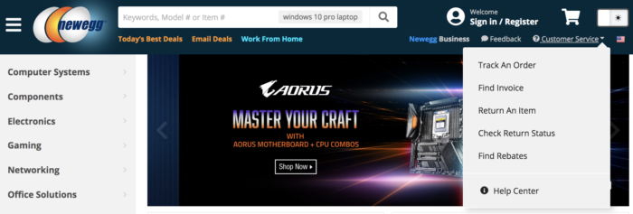 newegg ecommerce homepage design customer service