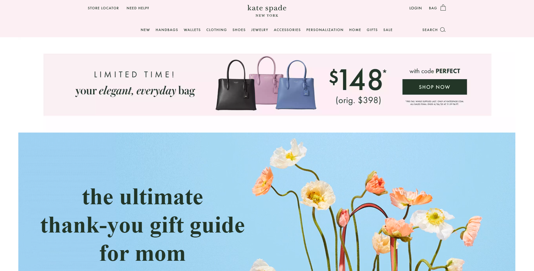 kate spade ecommercer homepage design