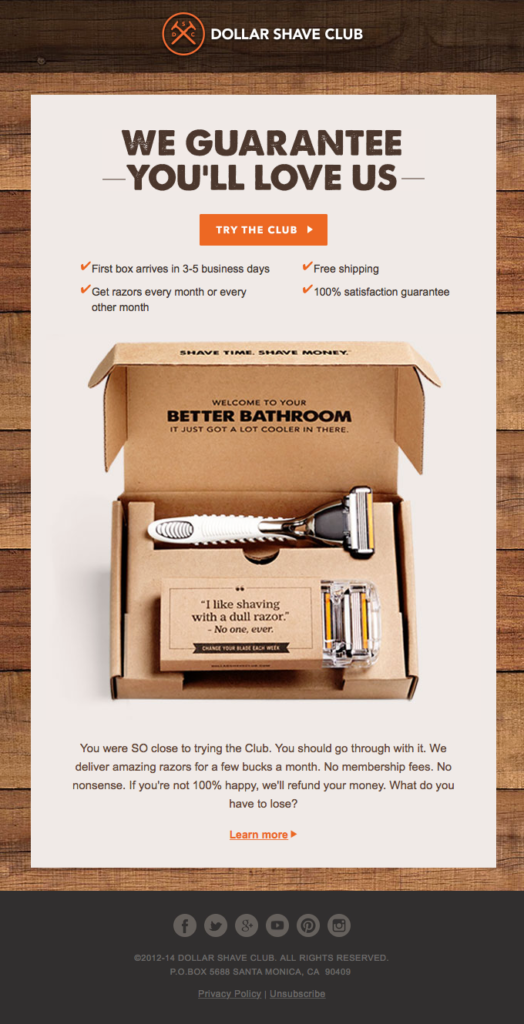 ecommerce email marketing campaign from dollar shave club