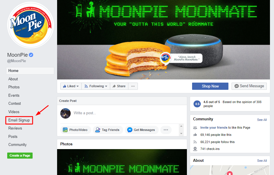 social media newsletter signup moonpie