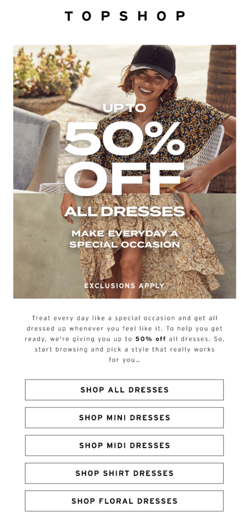 ecommerce email marketing example topshop