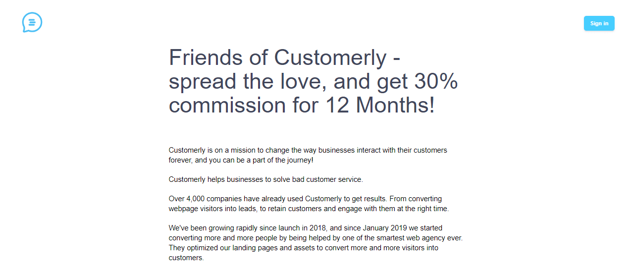 Customerly best affiliate program in marketing