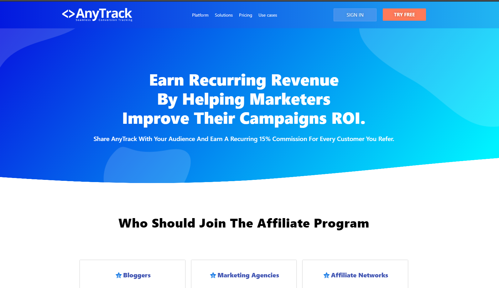 Anytrack affiliate program page