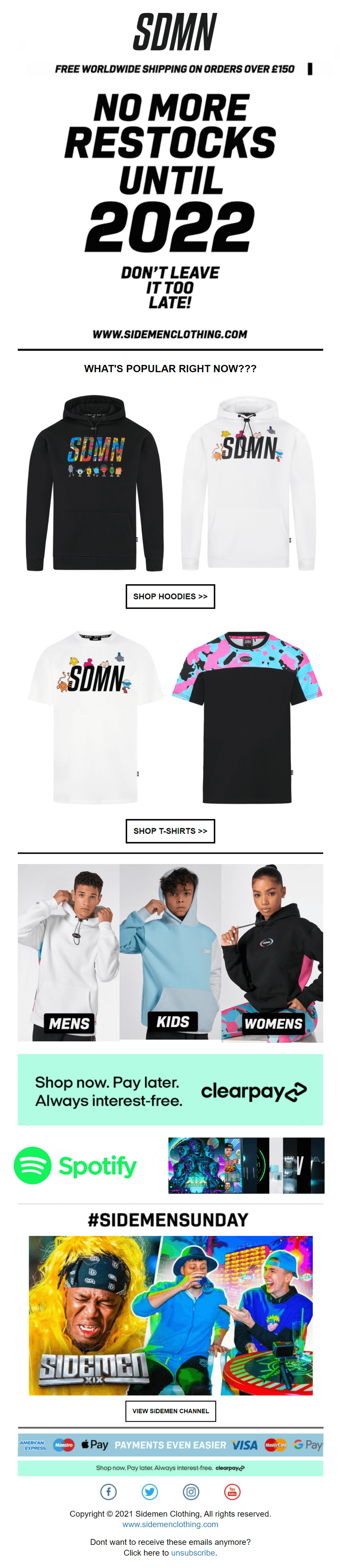 sidemen clothing email campaign