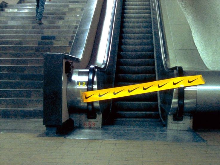 In this image Nike promotes its brand identity through a relevant guerilla marketing campaign