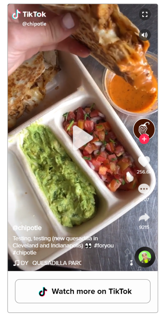 Chipotle social media marketing example on Tiktok