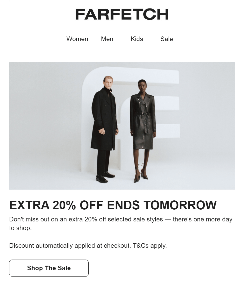 farfetch email cta example that needs improvement