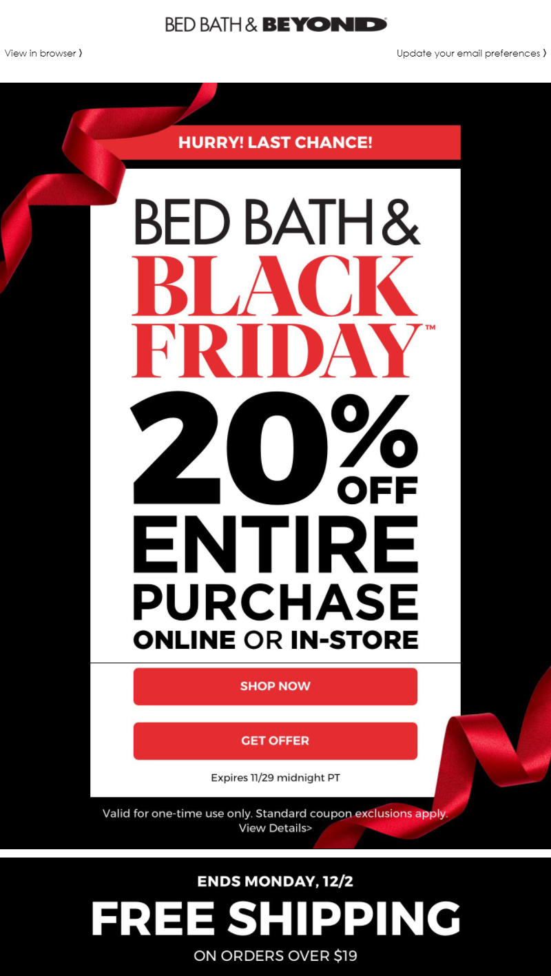 Bed bath and Beyond retail marketing and email marketing campaign for Black Friday