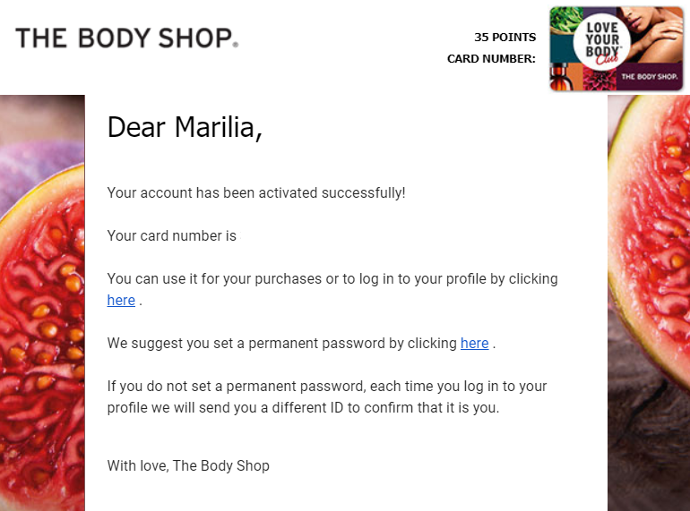The Body shop retail marketing loyalty program email