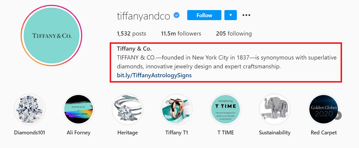 Tiffany and Co example of how Instagram and retail marketing work together