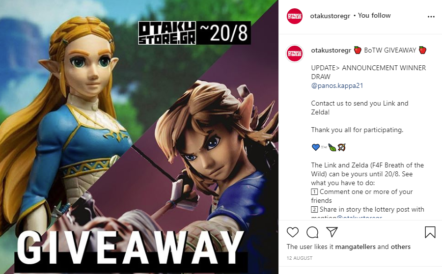 social media marketing example through an Instagram giveaway by Otakustore