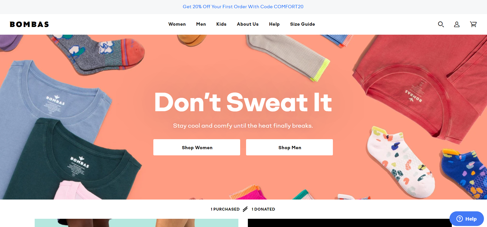 Bombas top shopify store homepage example
