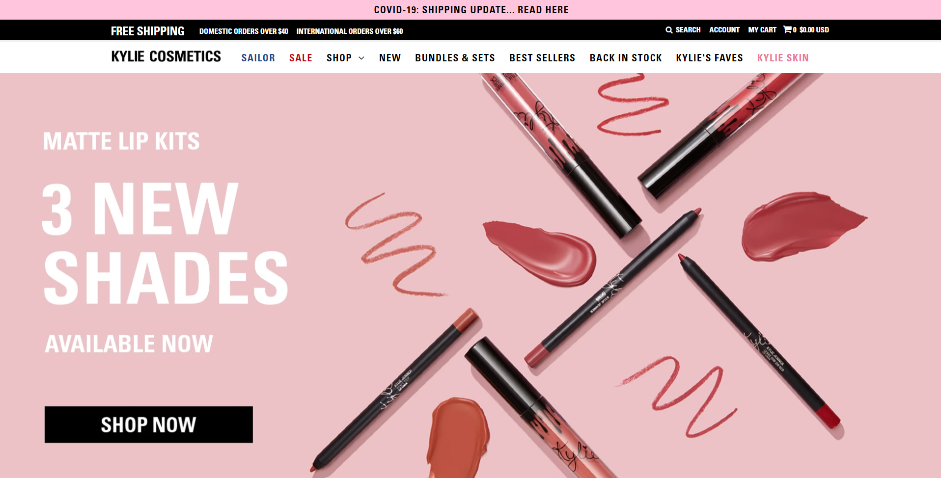example of top cosmetics Shopify stores by Kylie Jenner