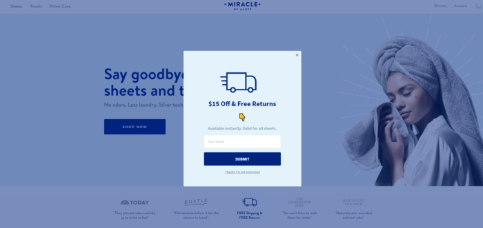 Miracle by Aloft Shopify store exit-intent popup