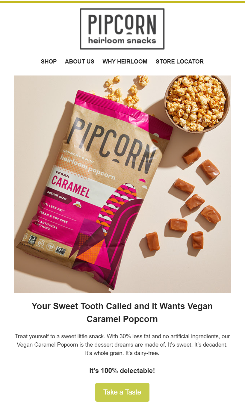 Pipcorn email marketing campaign example
