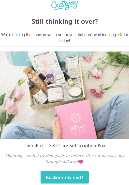 crate joy example for abandoned cart email