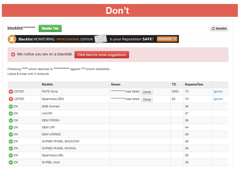 avoid blacklisting to increase your email deliverability score