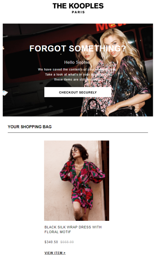 the kooples abandoned cart email including a perfect email subject line