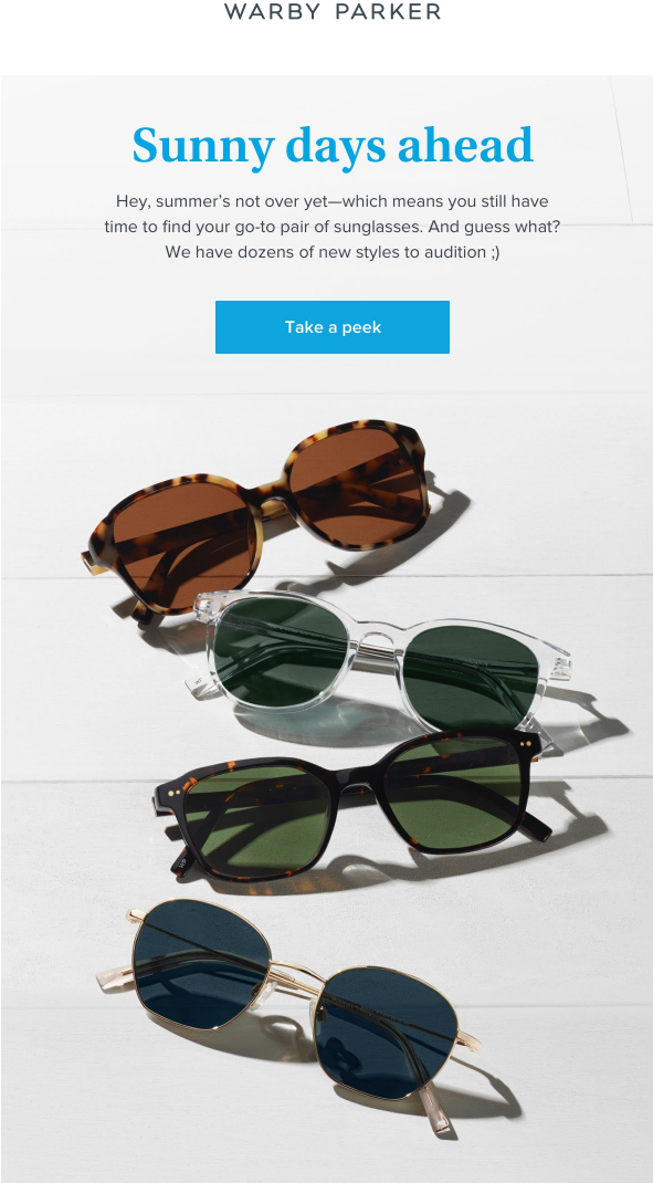 warby parker august email campaign