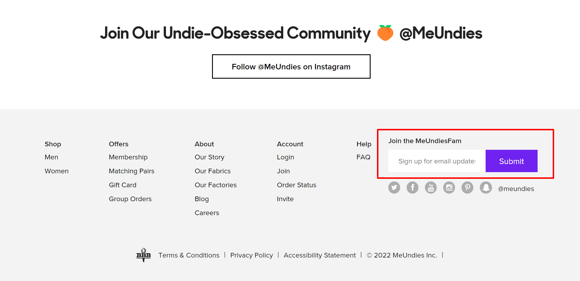 MeUndies opt-in form