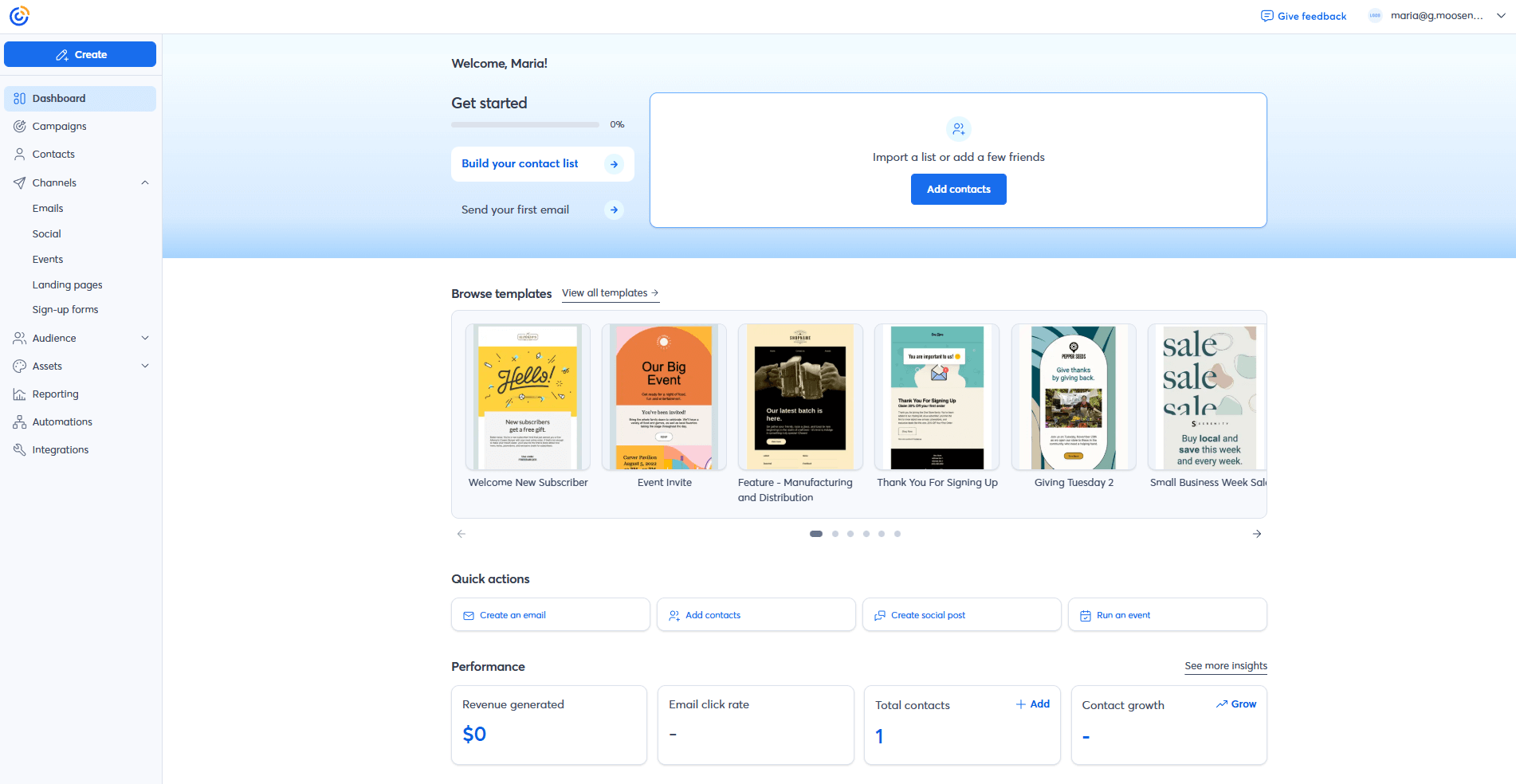 constant contact's dashboard