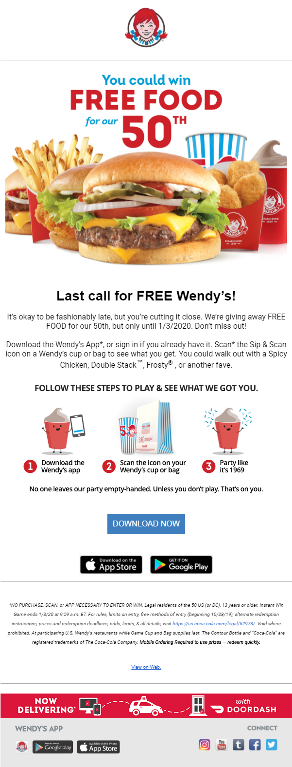 Restaurant email marketing examples by Wendy's