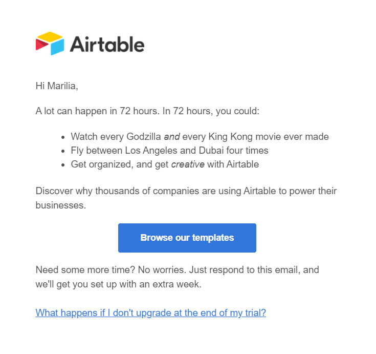 B2B email marketing example by Airtable