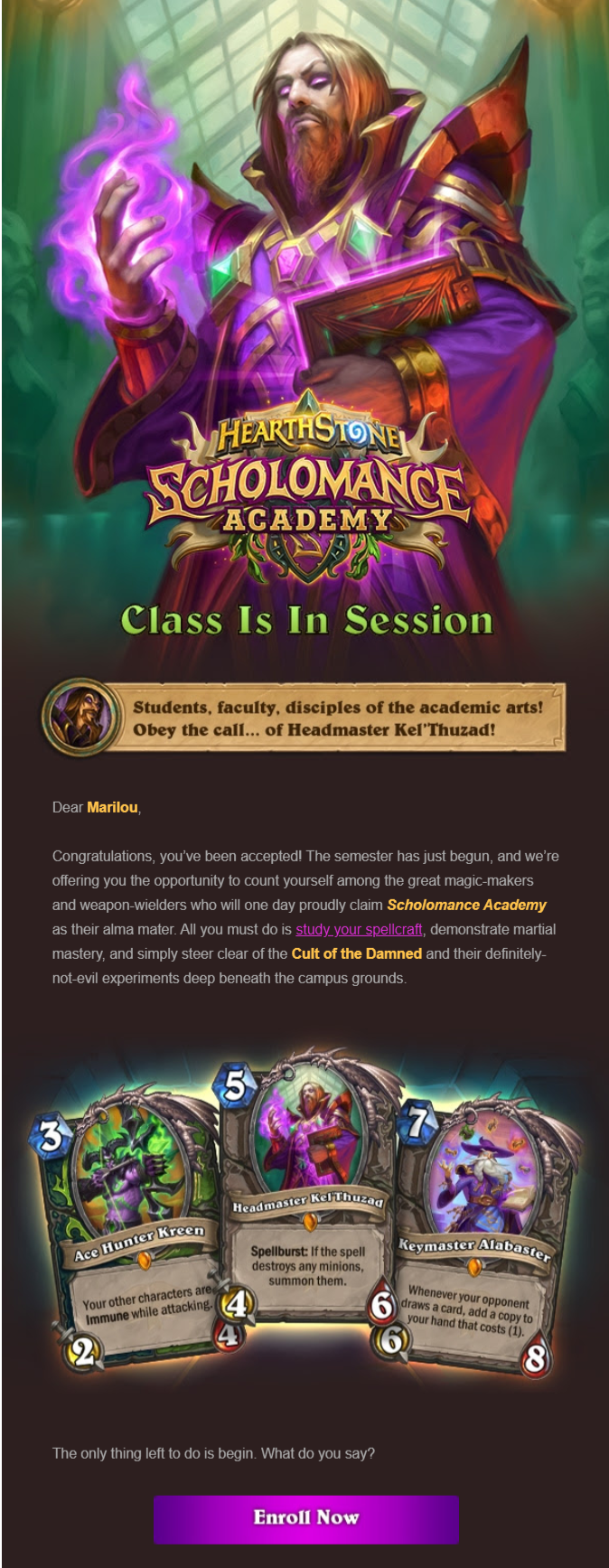 promotional email campaign by Blizzard