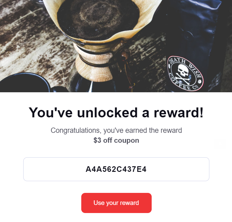 loyalty reward email marketing examples by Death Wish Coffee