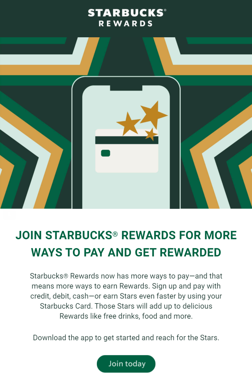 loyalty program email example by Starbucks