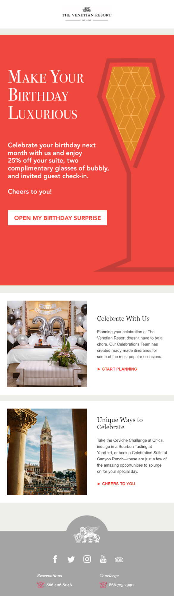 anniversary email campaign by The Venetian