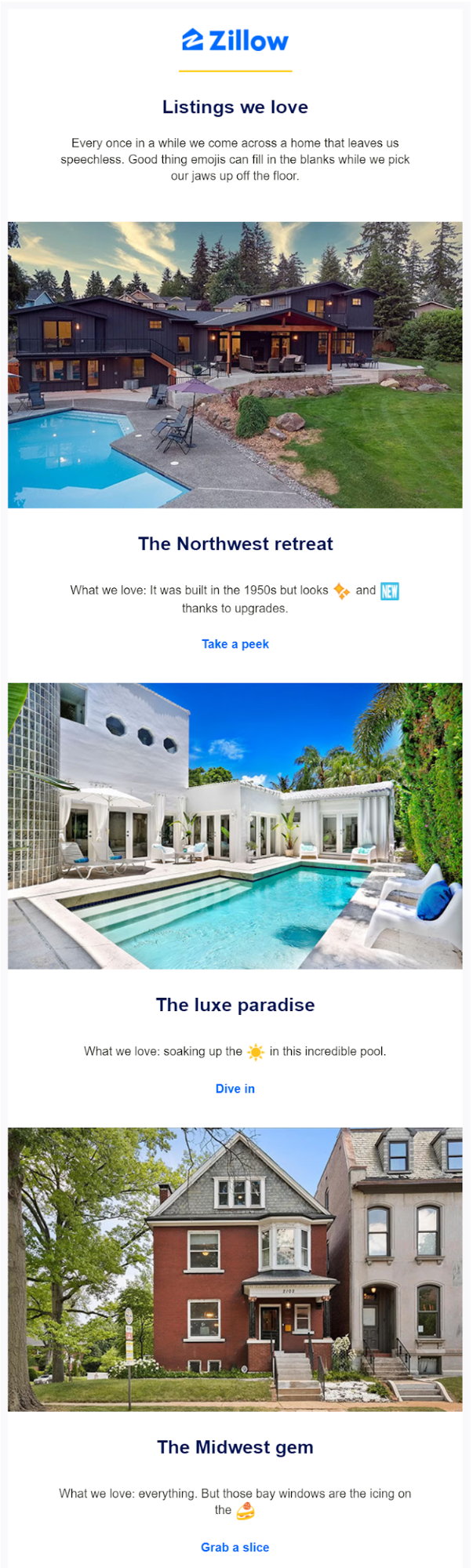 real estate email marketing campaign by Zillow
