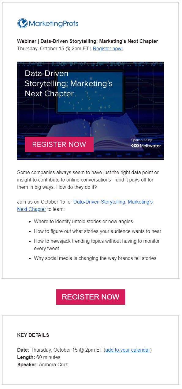 email campaign example for webinars by Marketingprofs