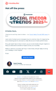 hootsuite's email example announcing their annual social media report