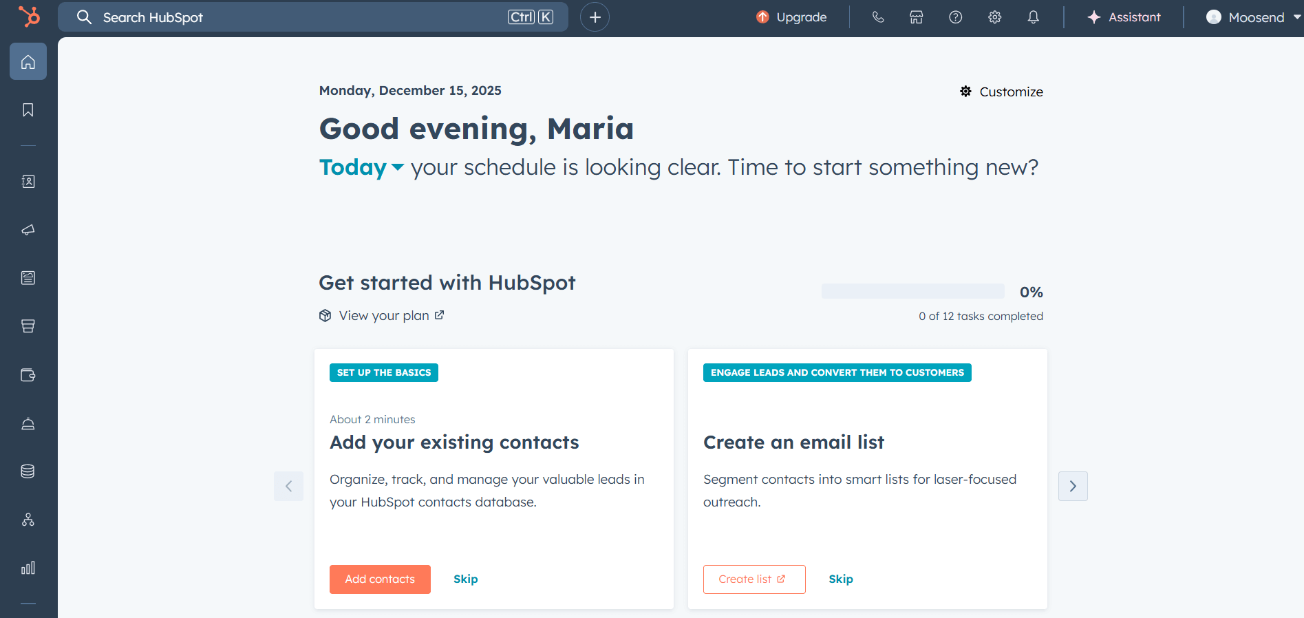 hubspot account dashboard