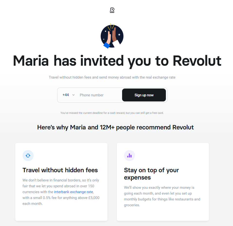 landing page example by Revolut