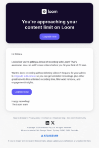 loom's email suggesting a service upgrade