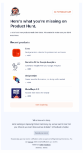 product hunt's re-engagement email highlighting new products