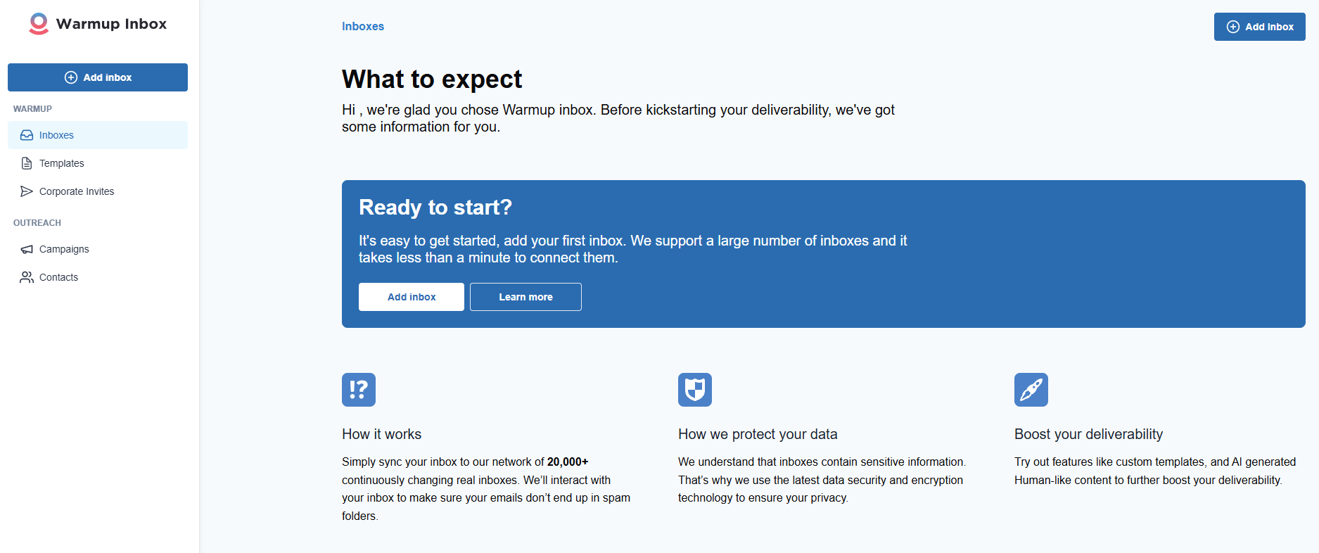 warmup inbox's dashboard